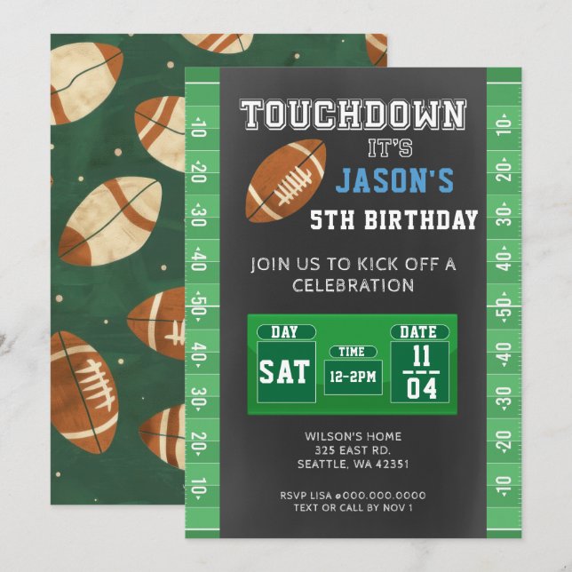 Invitación Touchdown Boy Fútbol  (Anverso / Reverso)