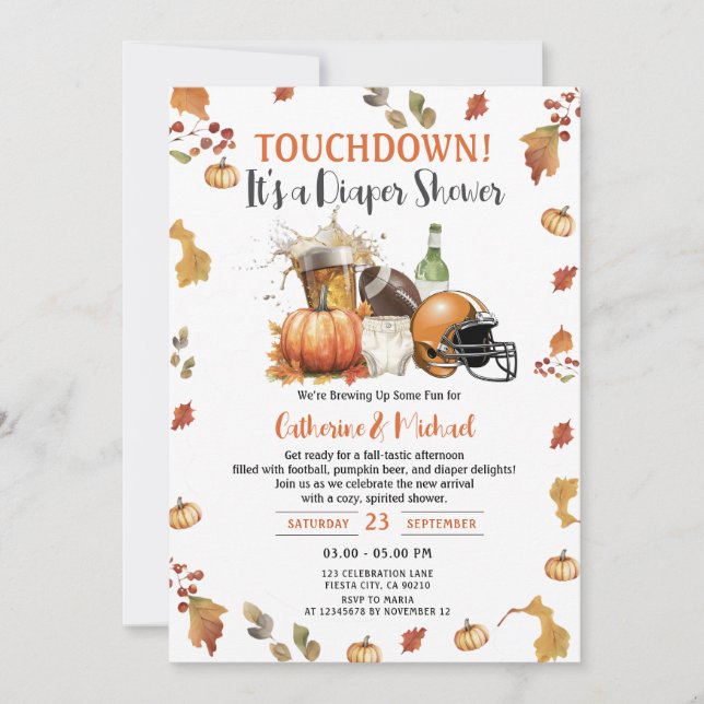 Invitación Touchdown es un pañal Bebé de ducha de cerveza (Anverso)