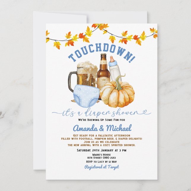Invitación Touchdown es una ducha de pañales La caída de la c (Anverso)