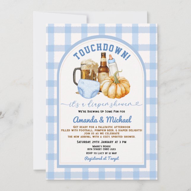 Invitación Touchdown es una ducha de pañales La caída de la c (Anverso)