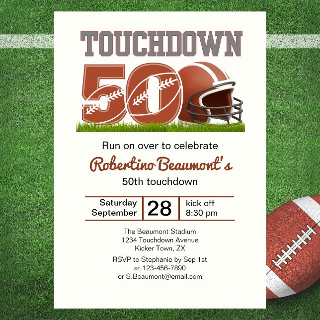 Invitación Touchdown Fifty Funny Football 50 cumpleaños (Subido por el creador)