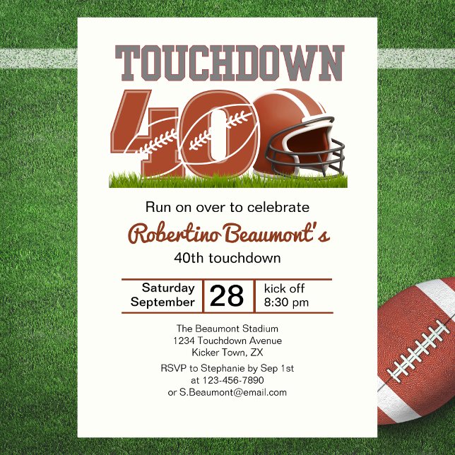 Invitación Touchdown Forty Funny Football 40° cumpleaños (Subido por el creador)