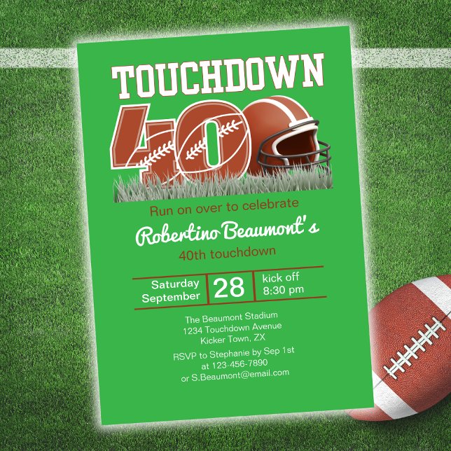 Invitación Touchdown Forty Funny Football 40° cumpleaños (Subido por el creador)