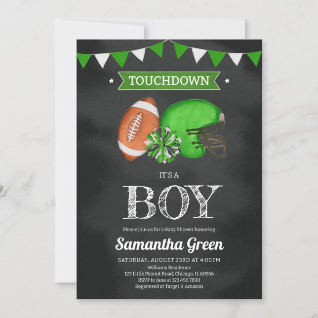 Invitación Touchdown It's a Boy Baby Shower (Anverso)
