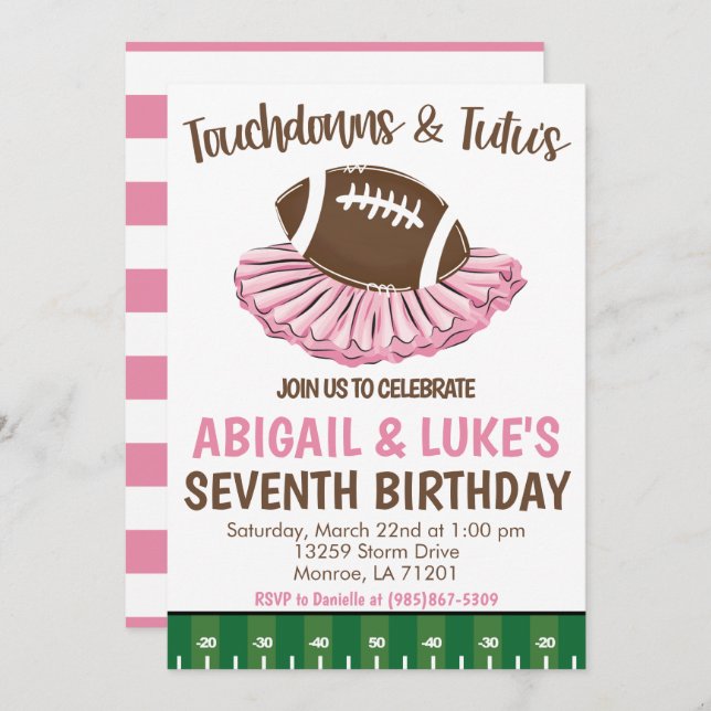 Invitación Touchdown's and Tutu's Birthday (Anverso / Reverso)