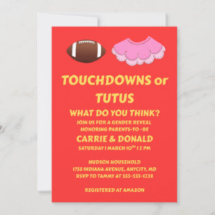Invitación Touchdowns o Tutus Fiesta de Revelación de Género