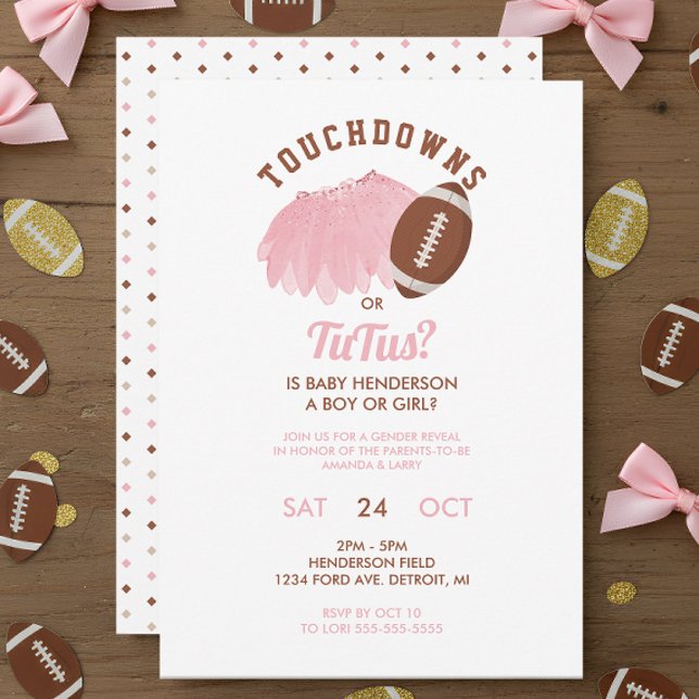 Invitación Touchdowns or Tutus Football Gender Reveal (Touchdowns or Tutus Gender Reveal Invitation)