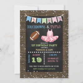 Invitación Touchdowns & Tutus Cumpleaños de gemelos o baby sh