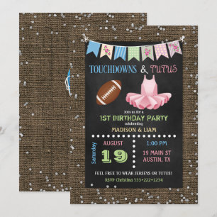 Invitación Touchdowns & Tutus Cumpleaños de gemelos o baby sh