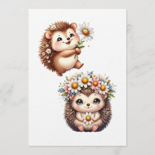 Invitación  Tow cuteRomantic Floral Hedgehog Duo Illustration (Anverso)