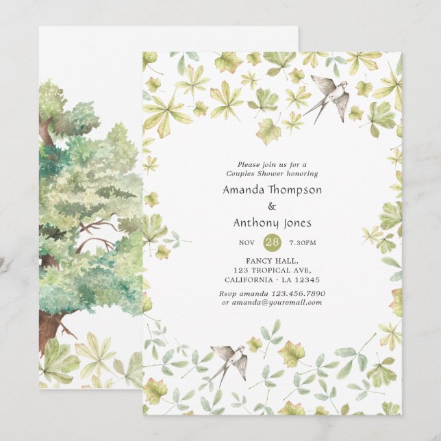 Invitación Tóxico de Acuarela Forestal para Boda de Pareja (Anverso / Reverso)