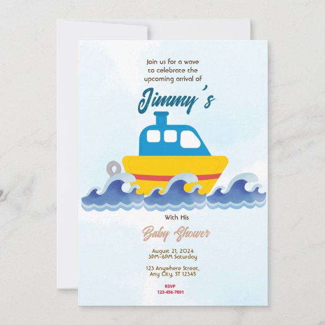 Invitación Toy Boat Baby Shower (Anverso)