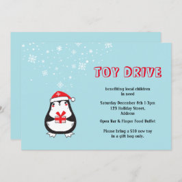 Invitación Toy Drive Cute Santa Penguin