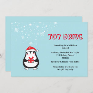 Invitación Toy Drive Cute Santa Penguin