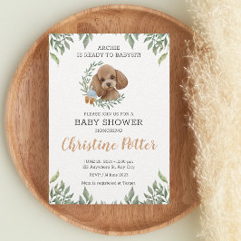 Invitación Toy Poodle Apricot Brown Boho Greenery Baby Shower