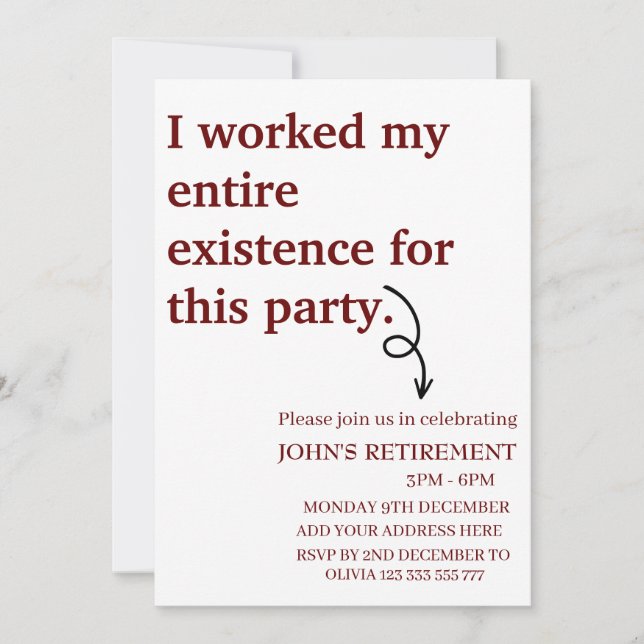 Invitación Trabajé toda mi existencia para este retiro (Anverso)