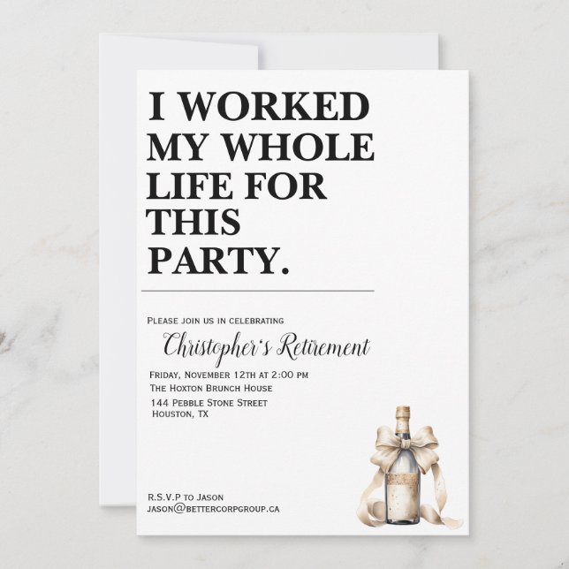 Invitación Trabajé Toda Mi Vida Por Este Fiesta (Anverso)