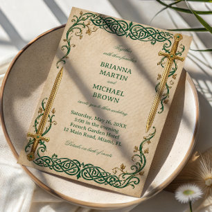 Invitación Trabajo de espada celta esmeralda