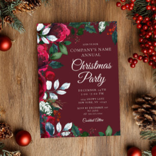 Invitación Trabajo Floral Invernal Festivo Fiesta de Navidad 