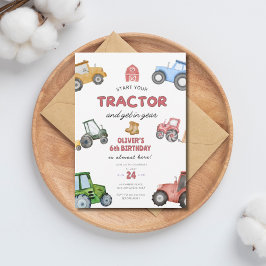 Invitación Tractor acuarela 6 cumpleaños