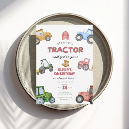 Invitación tractor acuarela de 5 años