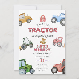 Invitación Tractor acuarela de 7 años