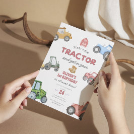 Invitación Tractor acuarela de primer cumpleaños