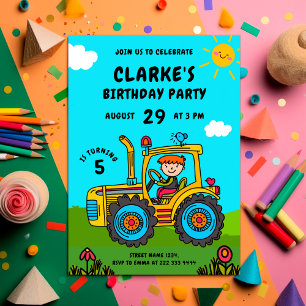 Invitación Tractor Adventure Sunny Birthday Bash
