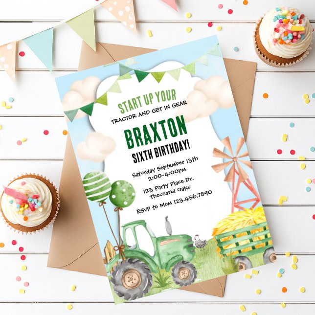 Invitación Tractor Birthday, Green Tractor, Farm,  (Subido por el creador)