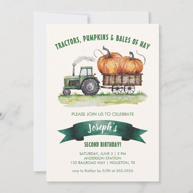 Invitación Tractor Calabaza otoño cumpleaños otoño (Anverso)