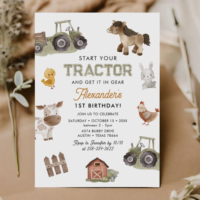 Invitación Tractor de acuarela 1º cumpleaños (Subido por el creador)