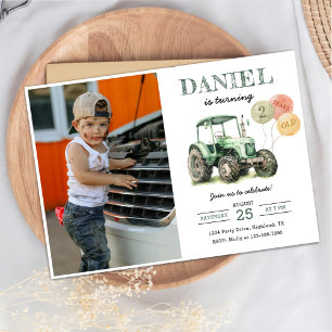 Invitación Tractor de acuarela Foto del Fiesta de cumpleaños 