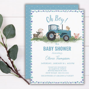 Invitación Tractor de animales de granja de Baby Shower