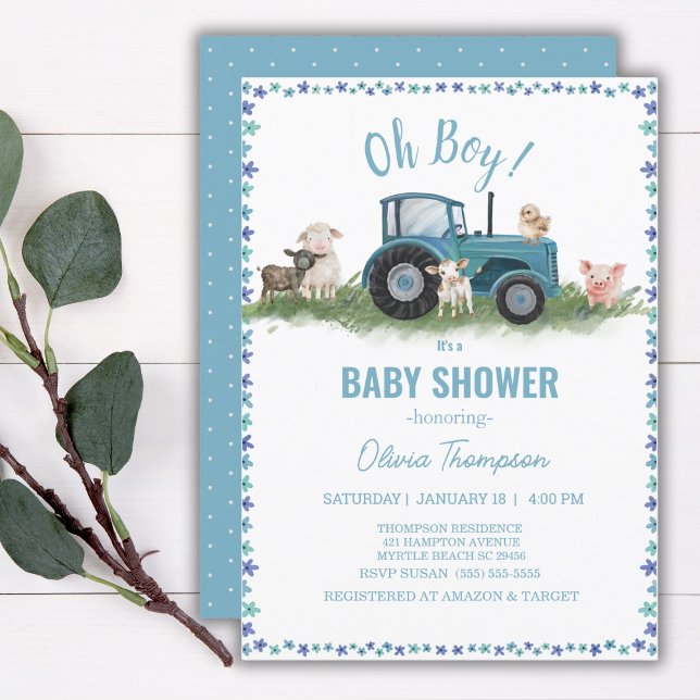 Invitación Tractor de animales de granja de Baby Shower (Subido por el creador)
