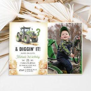 Invitación Tractor de color de agua foto de Fiesta de tercer 