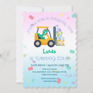 Invitación Tractor de dinosaurio bebé lindo Camión Cumpleaños