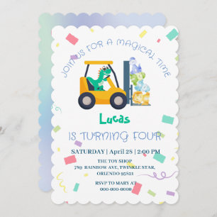 Invitación Tractor de dinosaurio bebé lindo Camión Cumpleaños