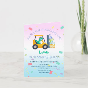 Invitación Tractor de dinosaurio bebé lindo Camión niño de cu