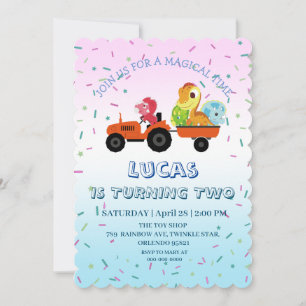 Invitación Tractor de dinosaurio divertido Camión Fiesta de c