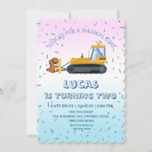 Invitación Tractor de dinosaurio divertido Camión Fiesta de c