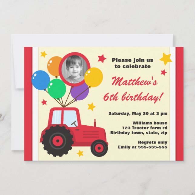 Invitación Tractor de granja con la foto del cumpleaños de (Anverso)