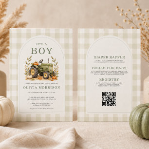 Invitación Tractor de Otoño para Baby Shower Es un Niño Todo