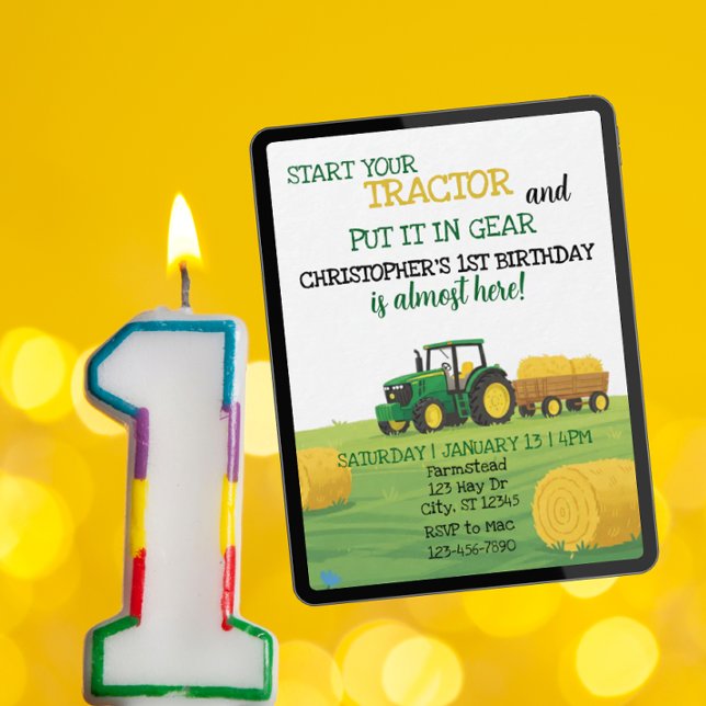 Invitación Tractor en marcha, 1er cumpleaños (Subido por el creador)