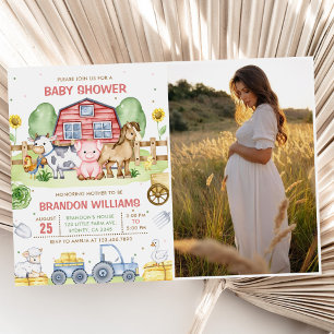 Invitación Tractor Farm Animals Barnyard Baby Shower Photo