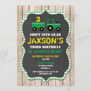 Invitación Tractor Farm invitado de cumpleaños niño madera
