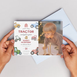 Invitación tractor fotográfico personalizado de cuarto cumple
