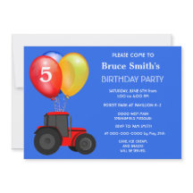 Tractor rojo de cumpleaños y globos