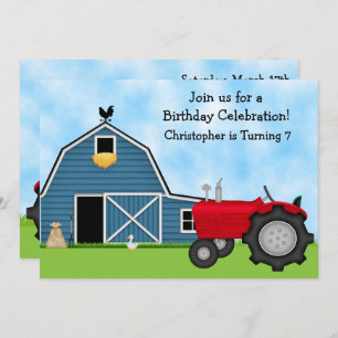 Invitación Tractor rojo y fiesta de cumpleaños de la granja d