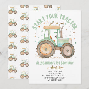 Invitación Tractor Verde 1er Cumpleaños