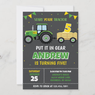 Invitación Tractor Verde Amarillo Cumpleaños Personalizado